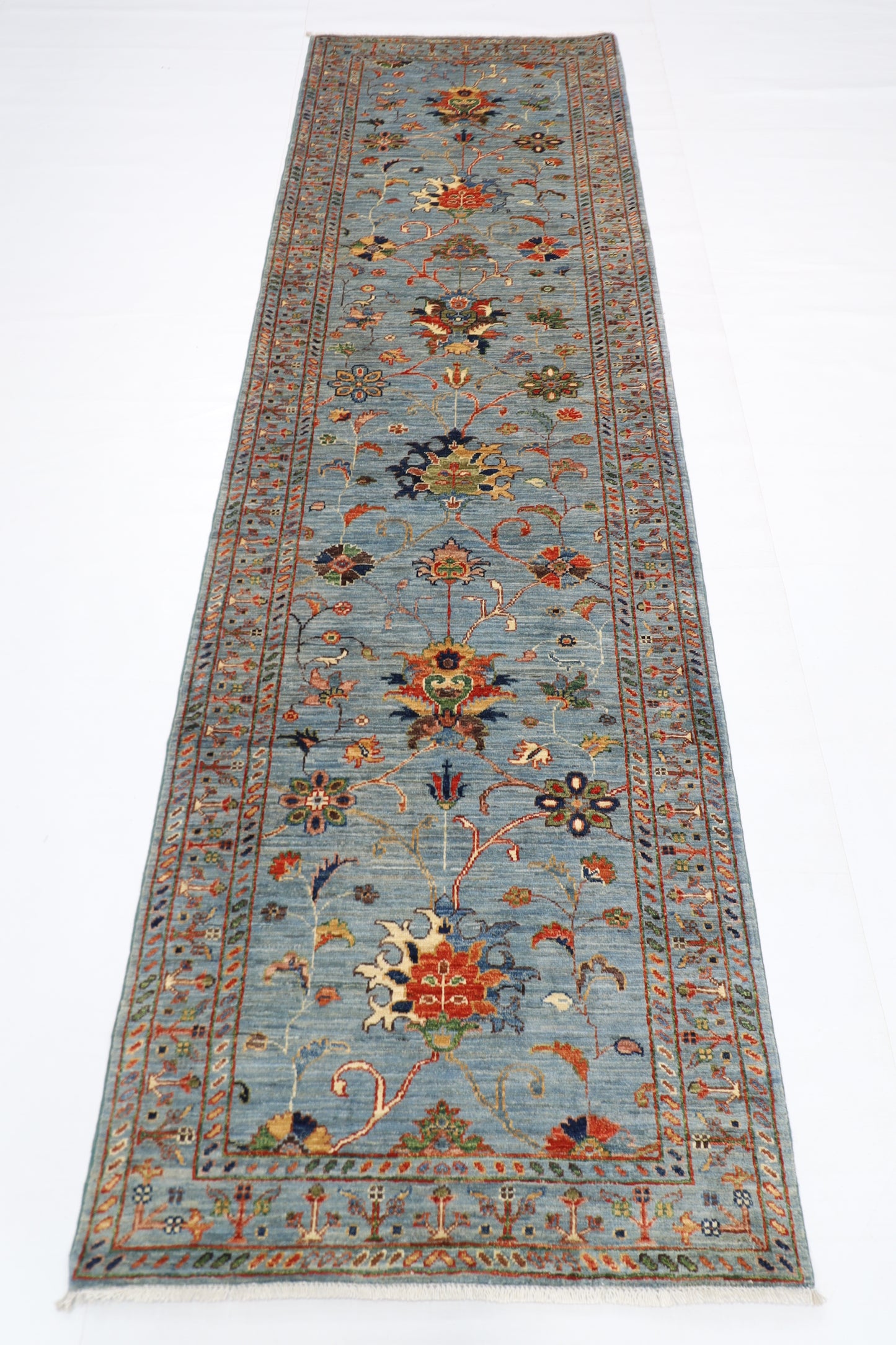 87 x 293 cm | Hallway Sultani Gray Rug Afghan Hand Knotted Veg dye Wool carpet