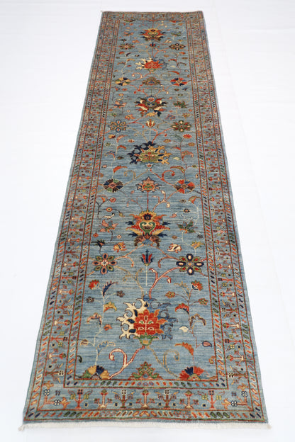 87 x 293 cm | Hallway Sultani Gray Rug Afghan Hand Knotted Veg dye Wool carpet