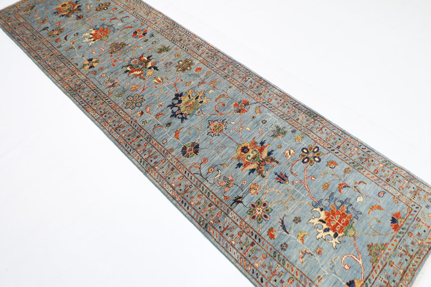 87 x 293 cm | Hallway Sultani Gray Rug Afghan Hand Knotted Veg dye Wool carpet