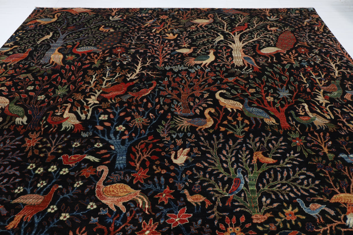306 x 426 cm | Birds Black Design Hand Knotted Wool Afghan Carpet