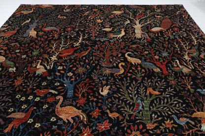 306 x 426 cm | Birds Black Design Hand Knotted Wool Afghan Carpet