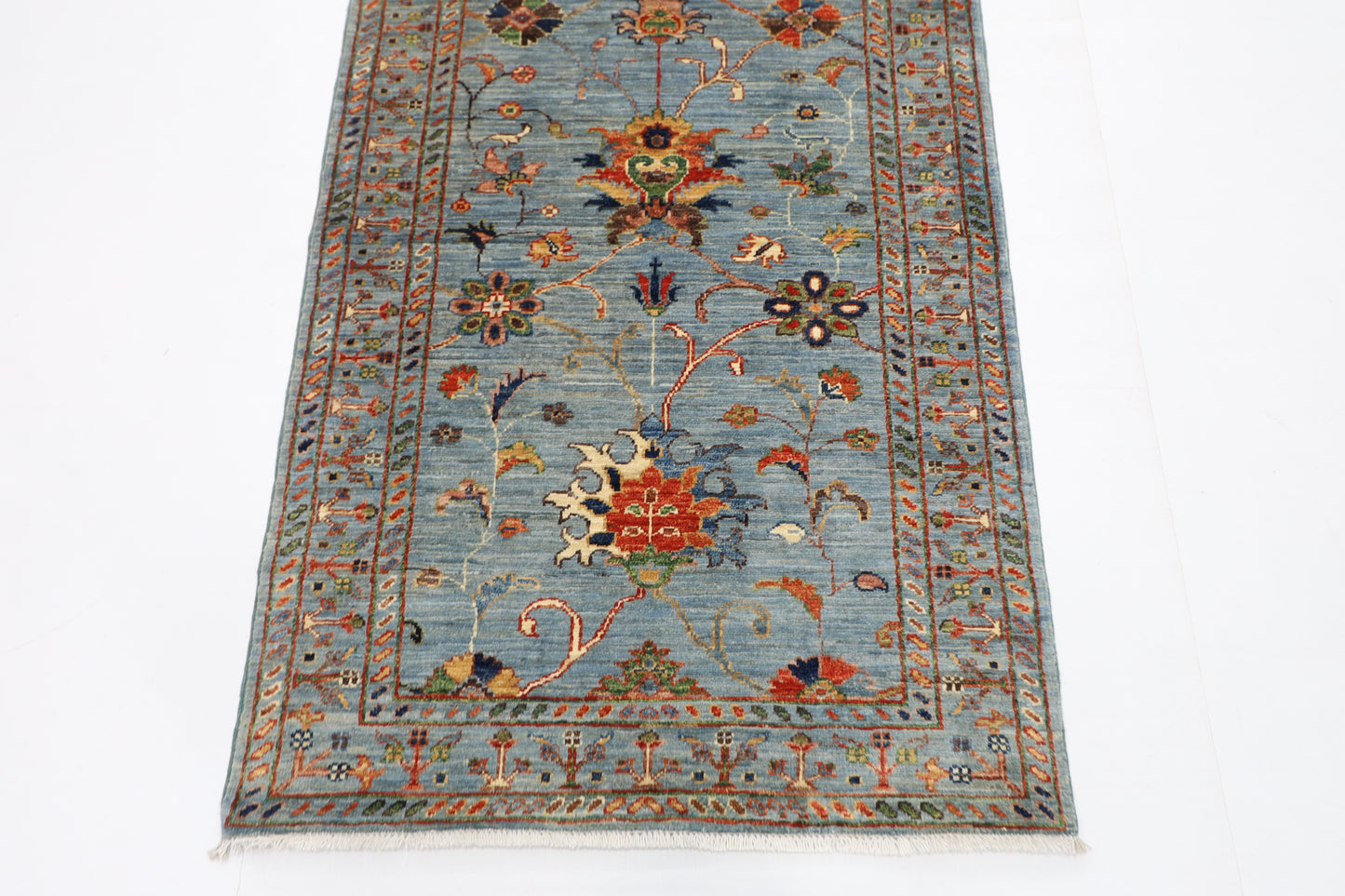 87 x 293 cm | Hallway Sultani Gray Rug Afghan Hand Knotted Veg dye Wool carpet