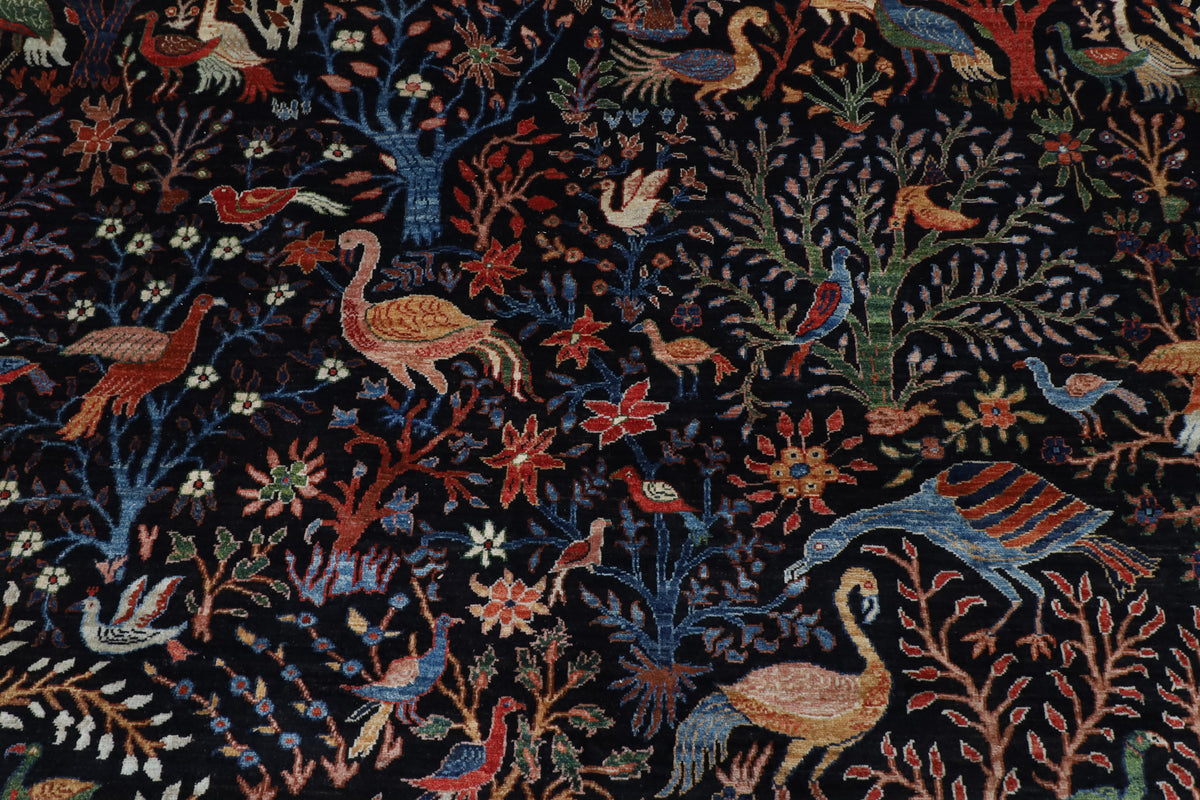 306 x 426 cm | Birds Black Design Hand Knotted Wool Afghan Carpet