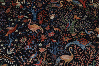 306 x 426 cm | Birds Black Design Hand Knotted Wool Afghan Carpet