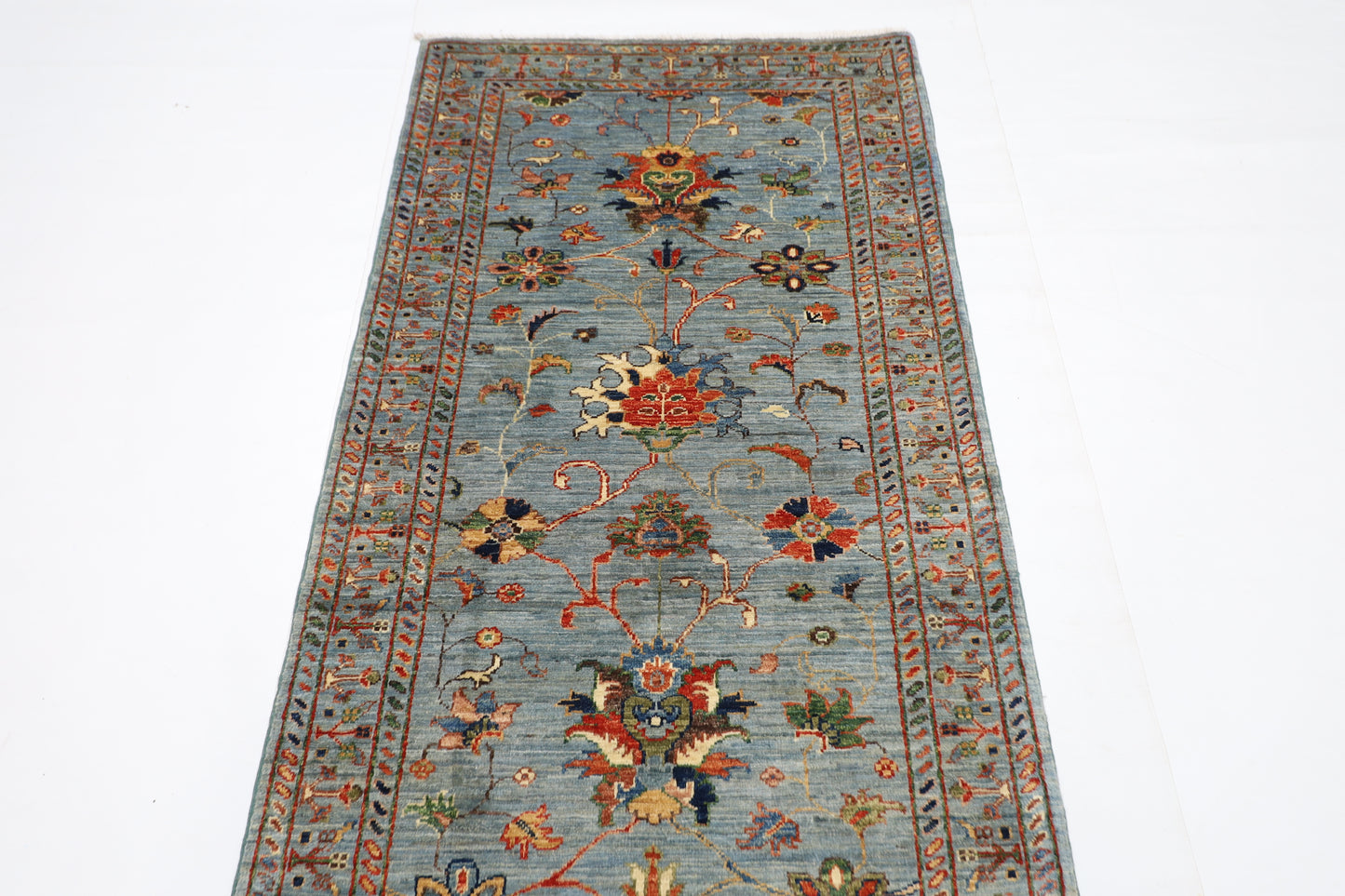 87 x 293 cm | Hallway Sultani Gray Rug Afghan Hand Knotted Veg dye Wool carpet
