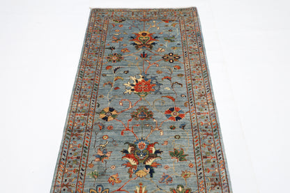 87 x 293 cm | Hallway Sultani Gray Rug Afghan Hand Knotted Veg dye Wool carpet