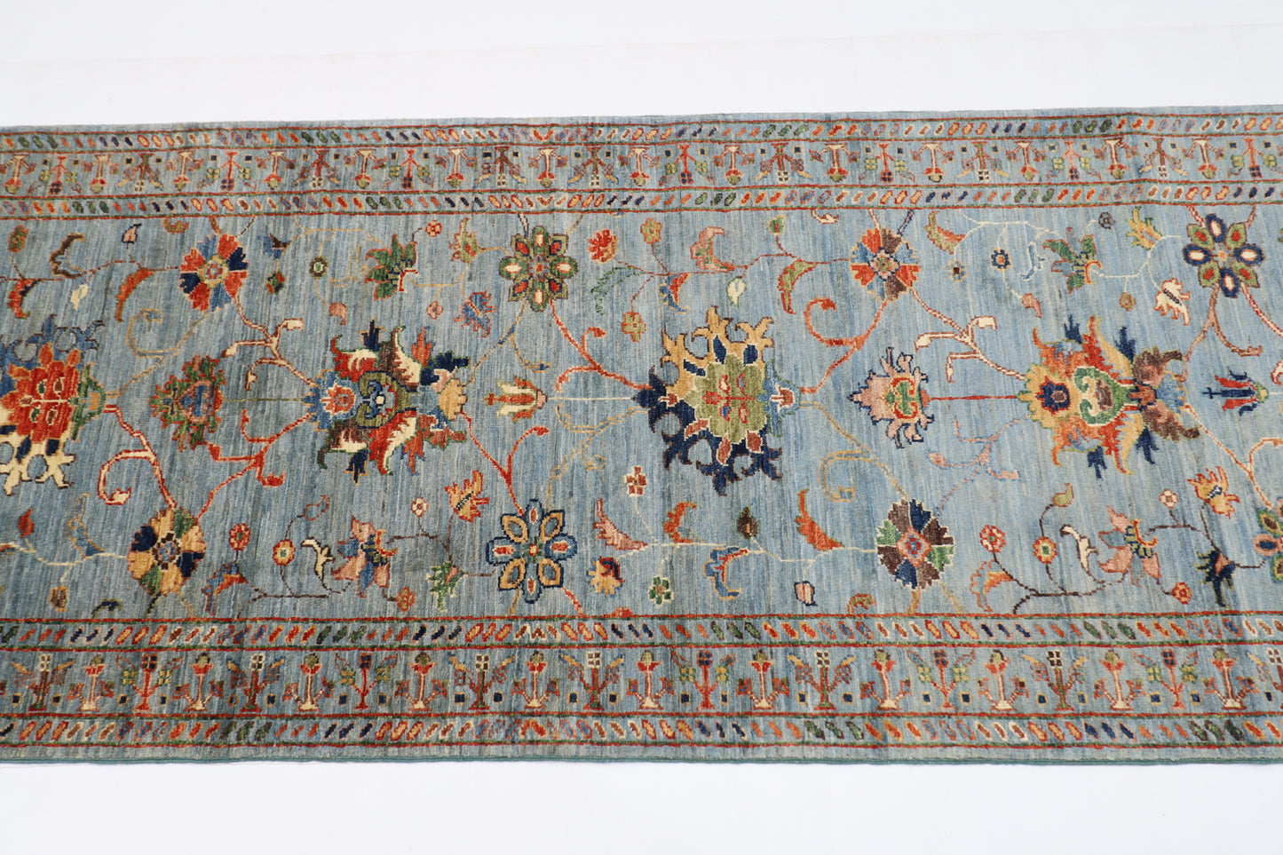87 x 293 cm | Hallway Sultani Gray Rug Afghan Hand Knotted Veg dye Wool carpet