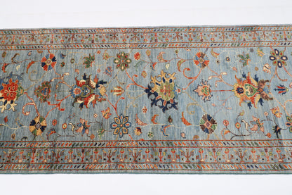 87 x 293 cm | Hallway Sultani Gray Rug Afghan Hand Knotted Veg dye Wool carpet