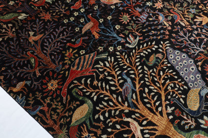 306 x 426 cm | Birds Black Design Hand Knotted Wool Afghan Carpet
