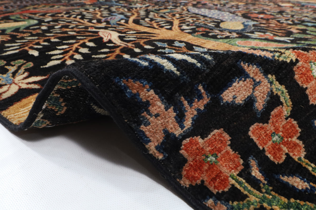 306 x 426 cm | Birds Black Design Hand Knotted Wool Afghan Carpet