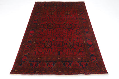 146 x 202 cm | Red Khal Mohammadi Afghan Tribal Hand Knotted Veg Dye Wool Carpet