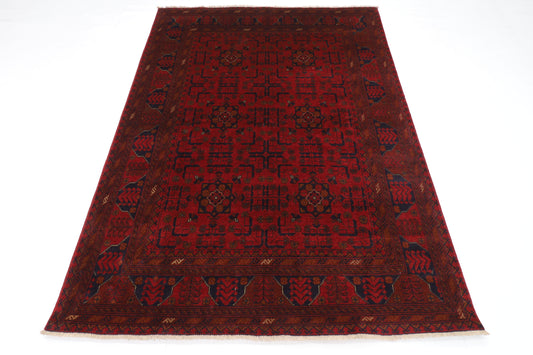 146 x 202 cm | Red Khal Mohammadi Afghan Tribal Hand Knotted Veg Dye Wool Carpet
