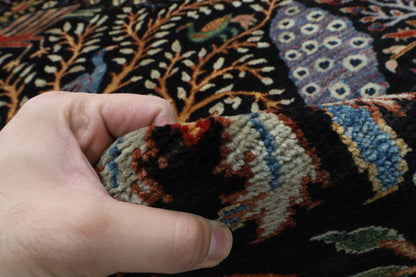 306 x 426 cm | Birds Black Design Hand Knotted Wool Afghan Carpet