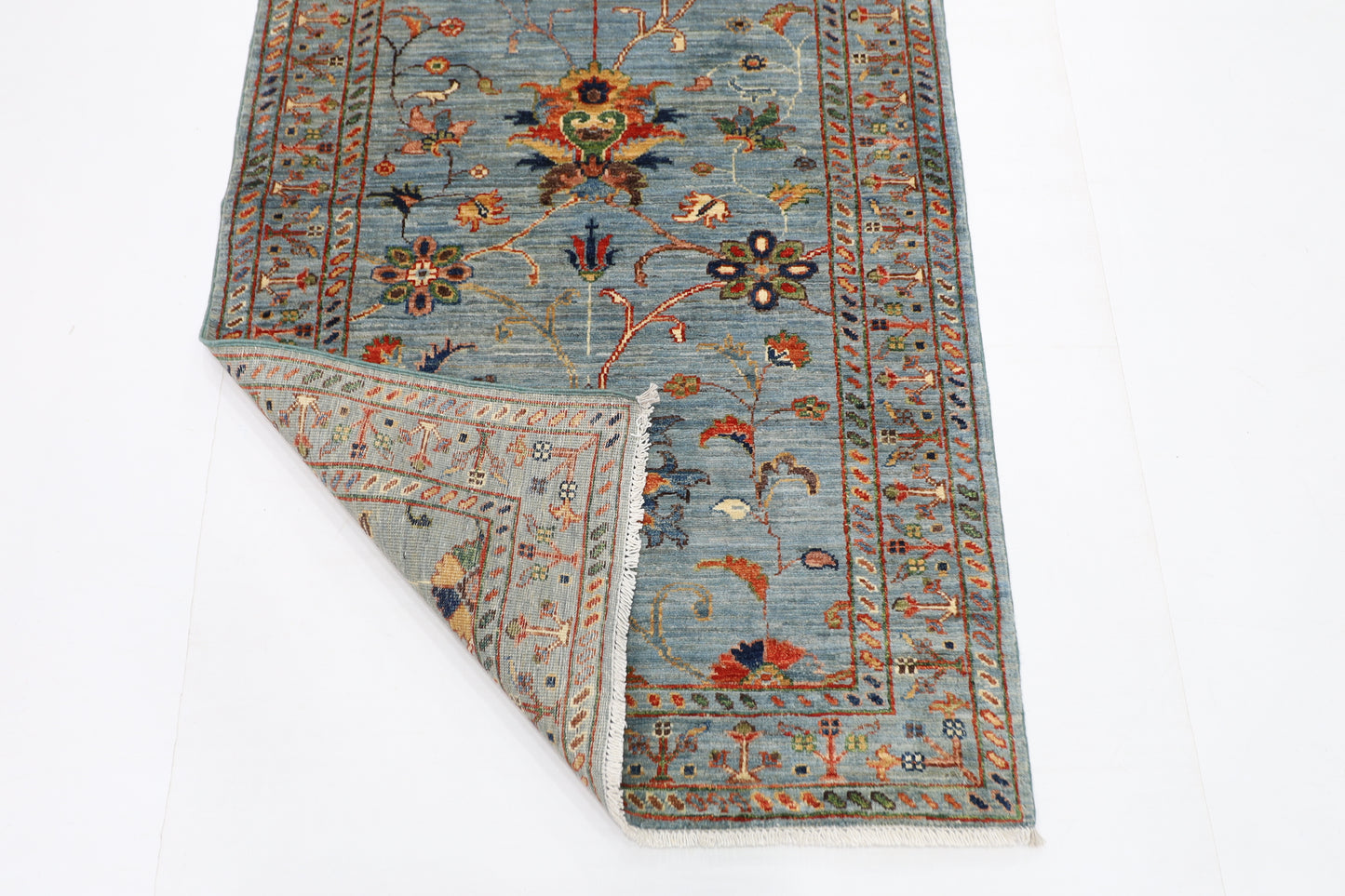 87 x 293 cm | Hallway Sultani Gray Rug Afghan Hand Knotted Veg dye Wool carpet