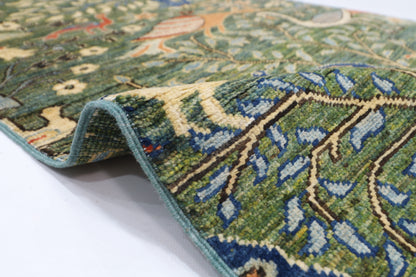 74 x 489 cm | Hallway Large birds Green Rug Afghan Hand Knotted Veg dye Wool carpet