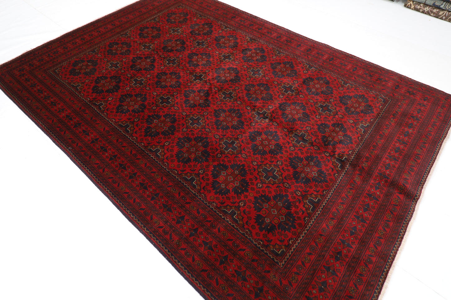 202 x 288 cm | Red Khal Mohammadi Afghan Tribal Hand Knotted Veg Dye Wool Carpet