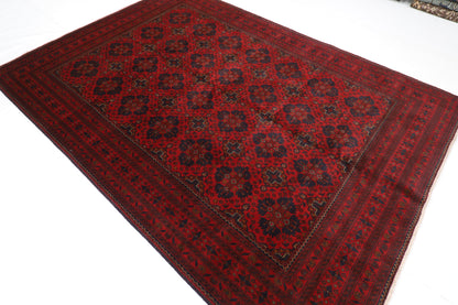 202 x 288 cm | Red Khal Mohammadi Afghan Tribal Hand Knotted Veg Dye Wool Carpet