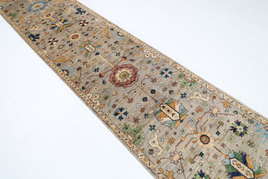 90 x 424 cm | Hallway Tribal gray Rug Afghan Hand Knotted Veg dye Wool carpet