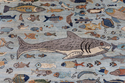 303 x 421 cm | Fish Party Design Hand Knotted Wool Afghan Carpet