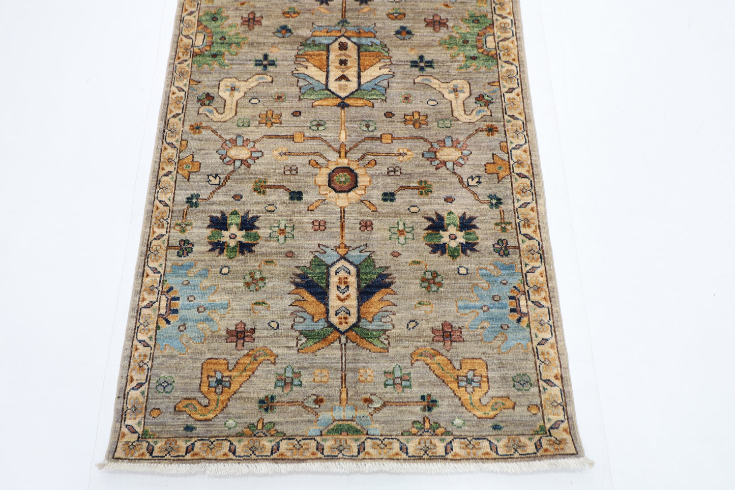 90 x 424 cm | Hallway Tribal gray Rug Afghan Hand Knotted Veg dye Wool carpet