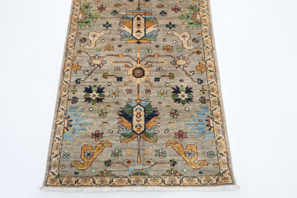90 x 424 cm | Hallway Tribal gray Rug Afghan Hand Knotted Veg dye Wool carpet