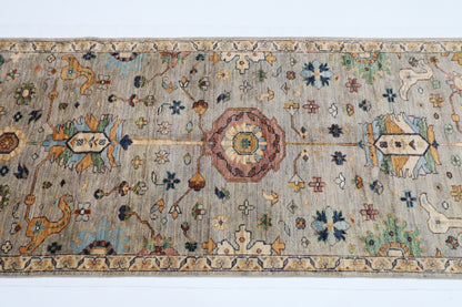 90 x 424 cm | Hallway Tribal gray Rug Afghan Hand Knotted Veg dye Wool carpet