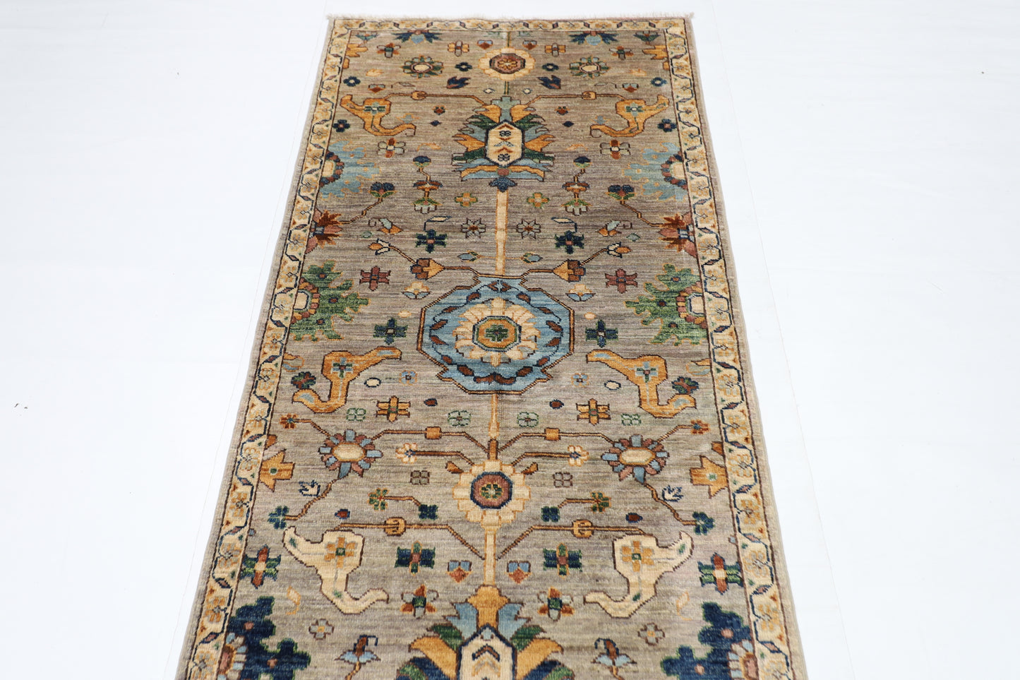 90 x 424 cm | Hallway Tribal gray Rug Afghan Hand Knotted Veg dye Wool carpet
