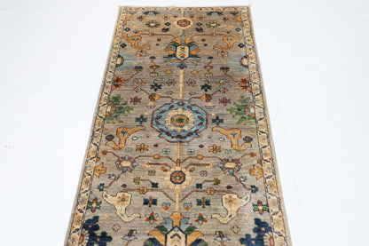 90 x 424 cm | Hallway Tribal gray Rug Afghan Hand Knotted Veg dye Wool carpet