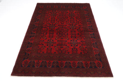 152 x 194 cm | Red Khal Mohammadi Afghan Tribal Hand Knotted Veg Dye Wool Carpet .