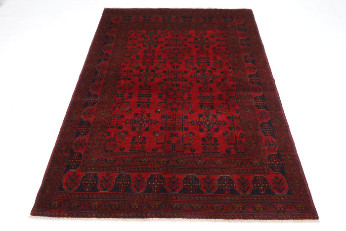 152 x 194 cm | Red Khal Mohammadi Afghan Tribal Hand Knotted Veg Dye Wool Carpet .