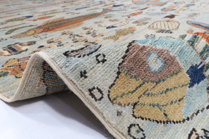 303 x 421 cm | Fish Party Design Hand Knotted Wool Afghan Carpet