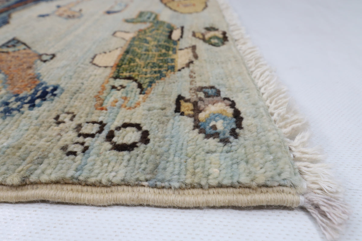 303 x 421 cm | Fish Party Design Hand Knotted Wool Afghan Carpet