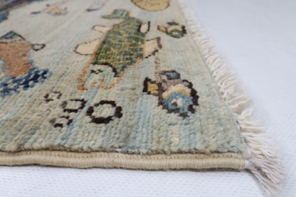 303 x 421 cm | Fish Party Design Hand Knotted Wool Afghan Carpet