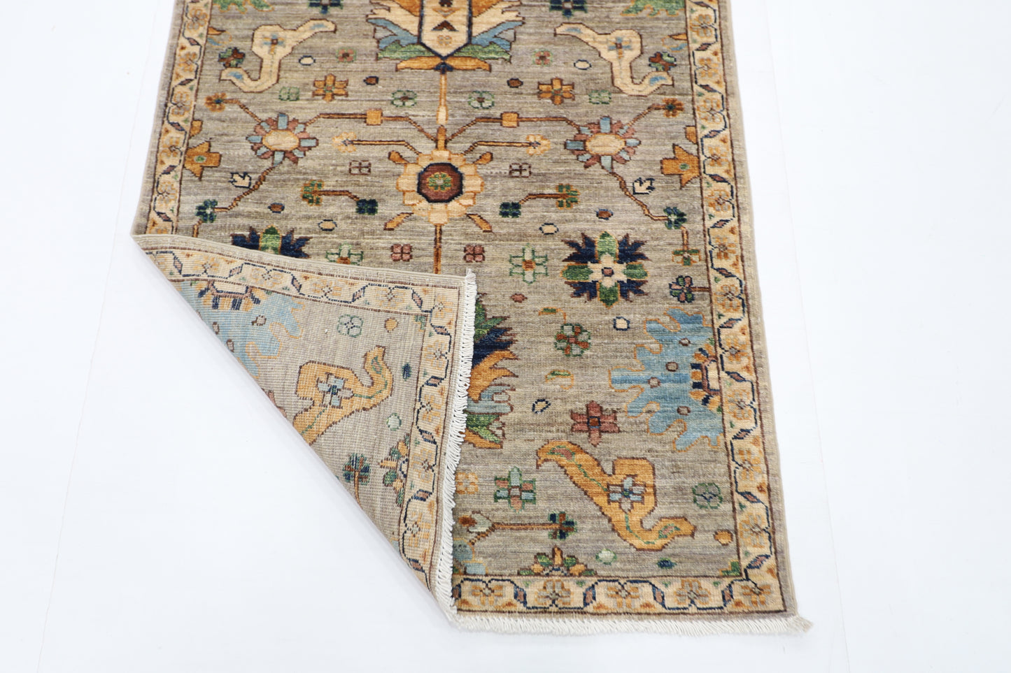 90 x 424 cm | Hallway Tribal gray Rug Afghan Hand Knotted Veg dye Wool carpet