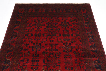 152 x 194 cm | Red Khal Mohammadi Afghan Tribal Hand Knotted Veg Dye Wool Carpet .