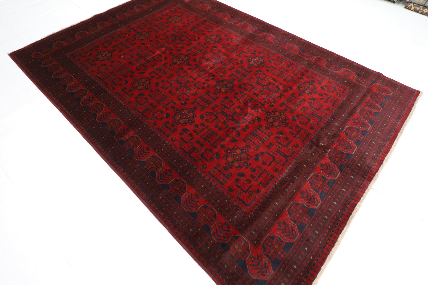 206 x 290 cm | Red Khal Mohammadi Afghan Tribal Hand Knotted Veg Dye Wool Carpet