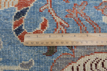 85 x 394 cm | Hallway Birds Blue Rug Afghan Hand Knotted Veg dye Wool carpet