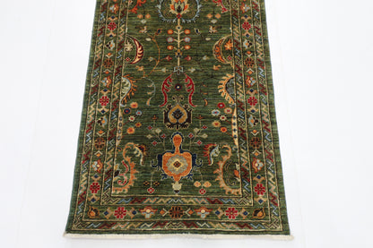 76 x 287 cm | Hallway Tribal green Rug Afghan Hand Knotted Veg dye Wool carpet