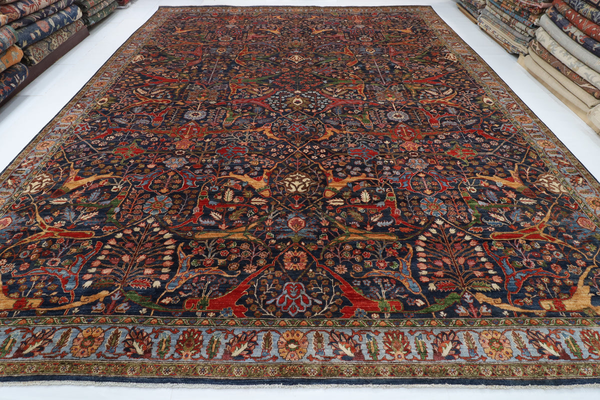 363 x 452 cm | Large Bidjar Navy Blue Design Hand Knotted Wool Afghan Carpet