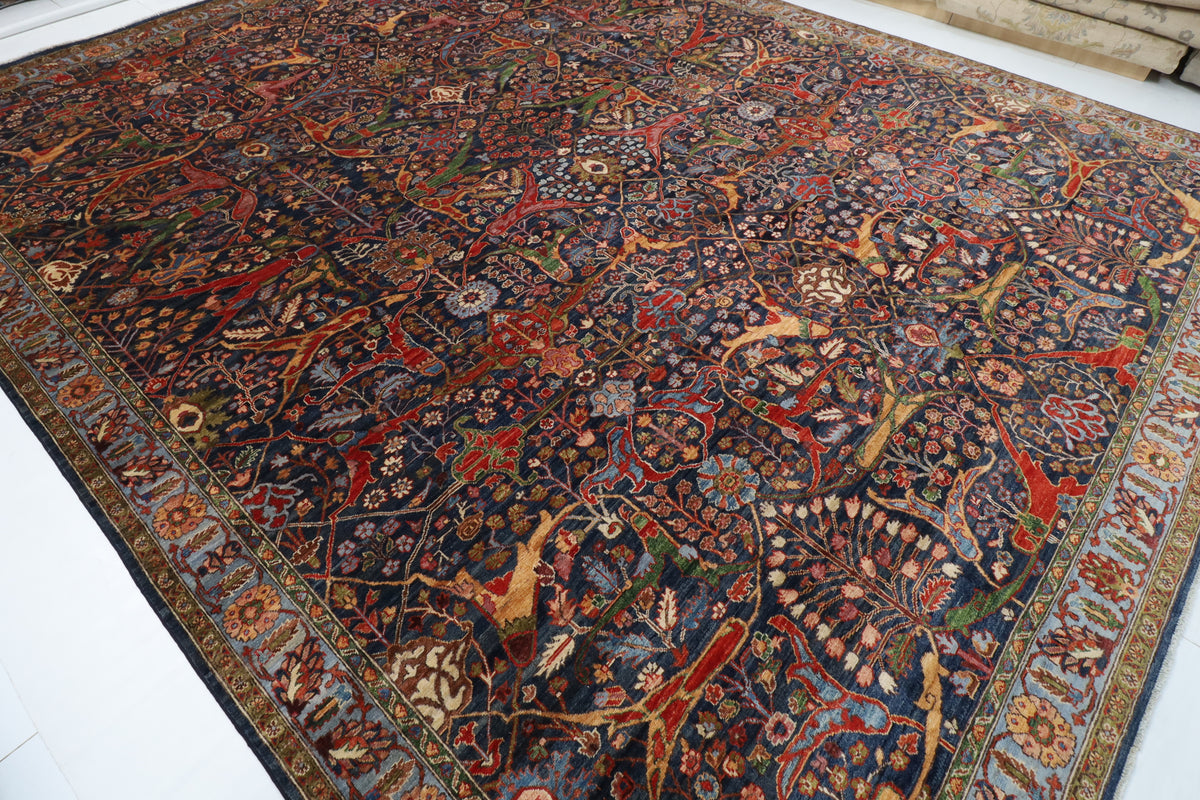 363 x 452 cm | Large Bidjar Navy Blue Design Hand Knotted Wool Afghan Carpet