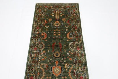 76 x 287 cm | Hallway Tribal green Rug Afghan Hand Knotted Veg dye Wool carpet