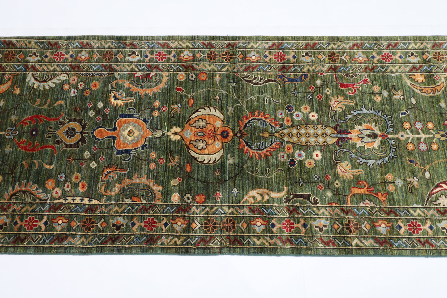 76 x 287 cm | Hallway Tribal green Rug Afghan Hand Knotted Veg dye Wool carpet