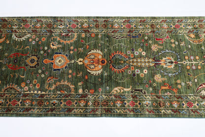 76 x 287 cm | Hallway Tribal green Rug Afghan Hand Knotted Veg dye Wool carpet