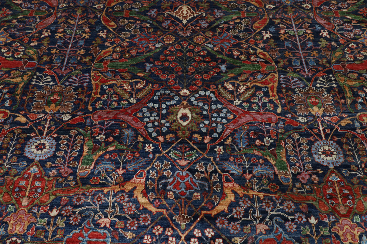 363 x 452 cm | Large Bidjar Navy Blue Design Hand Knotted Wool Afghan Carpet