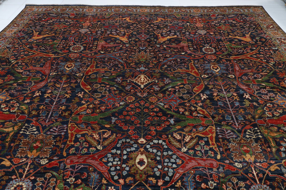 363 x 452 cm | Large Bidjar Navy Blue Design Hand Knotted Wool Afghan Carpet