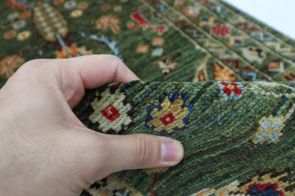 76 x 287 cm | Hallway Tribal green Rug Afghan Hand Knotted Veg dye Wool carpet