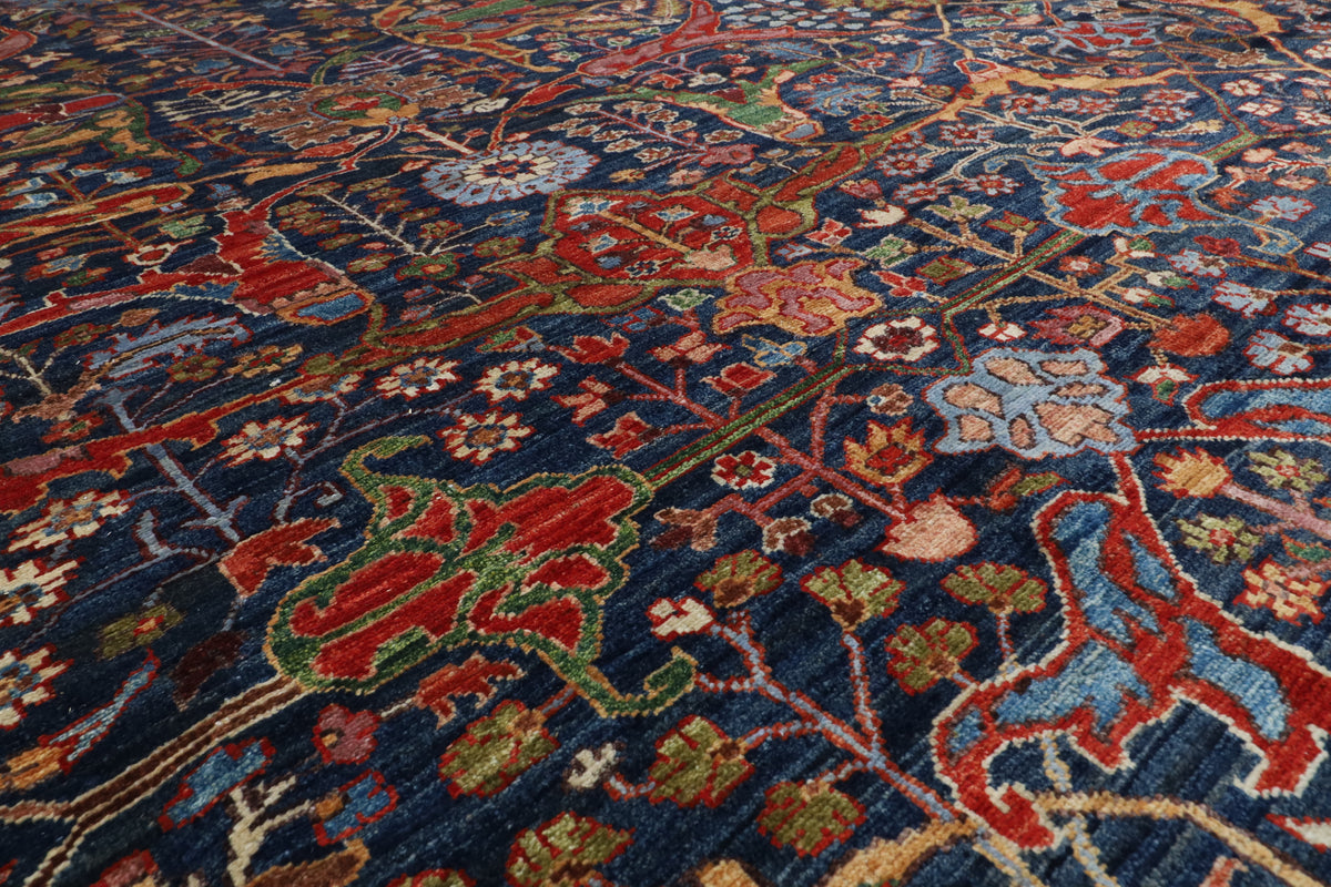 363 x 452 cm | Large Bidjar Navy Blue Design Hand Knotted Wool Afghan Carpet