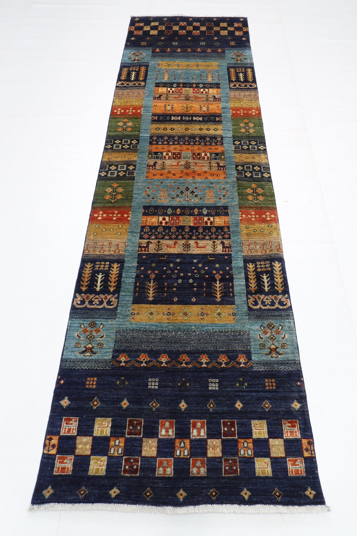 87 x 302 cm | Hallway Tribal gabbeh Rug Afghan Hand Knotted Veg dye Wool carpet