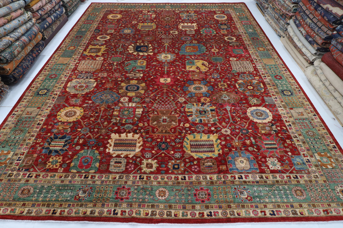 405 x 499 cm | Large Serapi Red Design Hand Knotted Wool Afghan Carpet