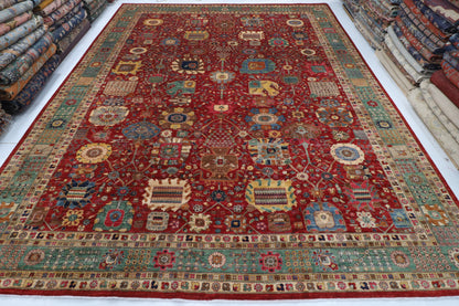 405 x 499 cm | Large Serapi Red Design Hand Knotted Wool Afghan Carpet